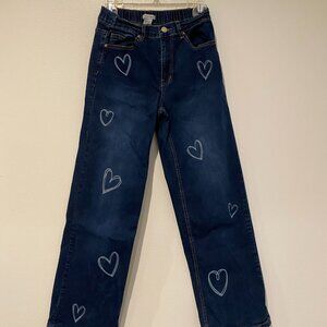 No Comment Heart Print Dark Wash Straight Leg Jeans